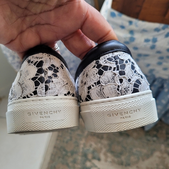 Givenchy White & Black Lace Slip-On Sneakers